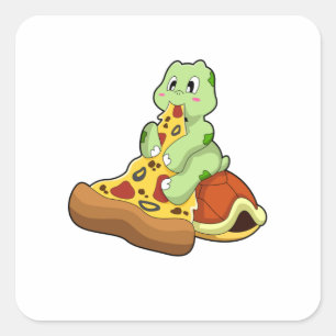 Turtle with Pizza Vierkante Sticker