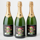 Turtle Xmas Lights Ugly Santa Turtle Christmas Tan Sparkling Wijnetiket (Flessen)