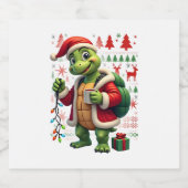 Turtle Xmas Lights Ugly Santa Turtle Christmas Tan Sparkling Wijnetiket (Enkel label)