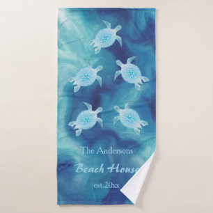 Turtles Blue Waterverf Familienaam Coastal Badhanddoek