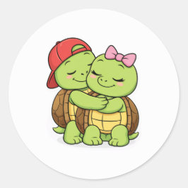 Turtles in a sweet embrace ronde sticker