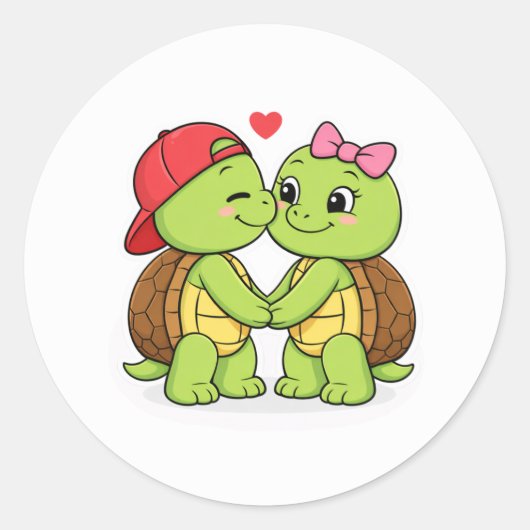 Turtles in love with a heart ronde sticker (Voorkant)