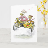 Turtles Motorfiets Zijspan Huwelijksjubileum Kaart (Gele Bloem)
