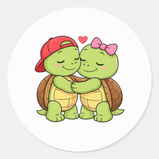 Turtles sharing a sweet embrace ronde sticker (Voorkant)
