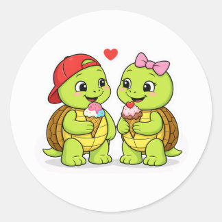 Turtles sharing ice cream and love ronde sticker