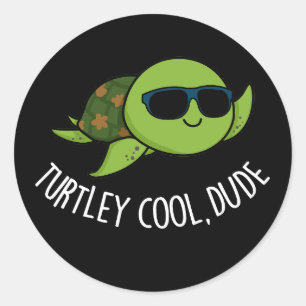 Turtley Cool Guy Funny Turtle Pun Dark BG Ronde Sticker