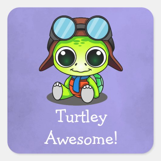 Turtley Geweldige! Leuke Chibi Cartoon Turtle Vierkante Sticker (Voorkant)