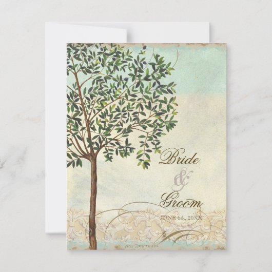 Tuscan Olijfboom n Swirl - Huwelijks RSVP antwoord (Achterkant)