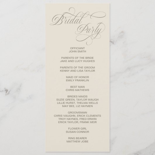 Tuscan Valla Calligraphy double side program card Programma (Achterkant)