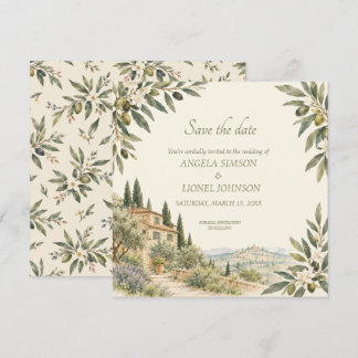 Tuscan Villa Olijfgaard Waterverf Bruiloft Save The Date