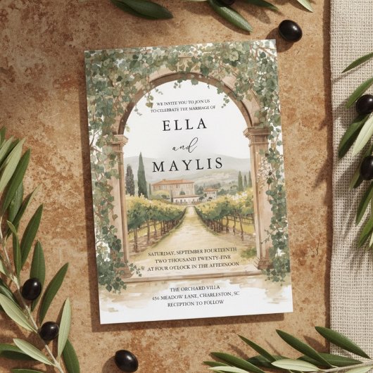 Tuscan Vineyard Wedding | Italian Arch Watercolor Kaart