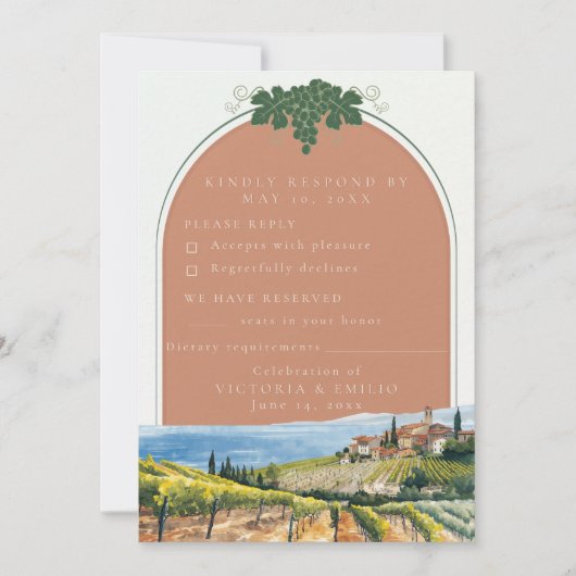 Tuscan Vineyard Wedding RSVP Card | Editable Kaart (Voorkant)