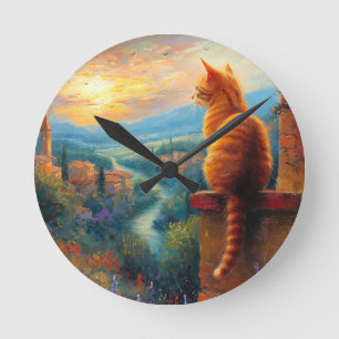 Tuscanische zonsondergang met een kaneelkleurige k ronde klok