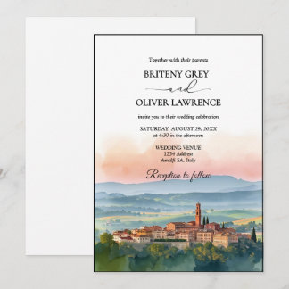 TUSCANY Italy Watercolor Skyline Photo Wedding Kaart