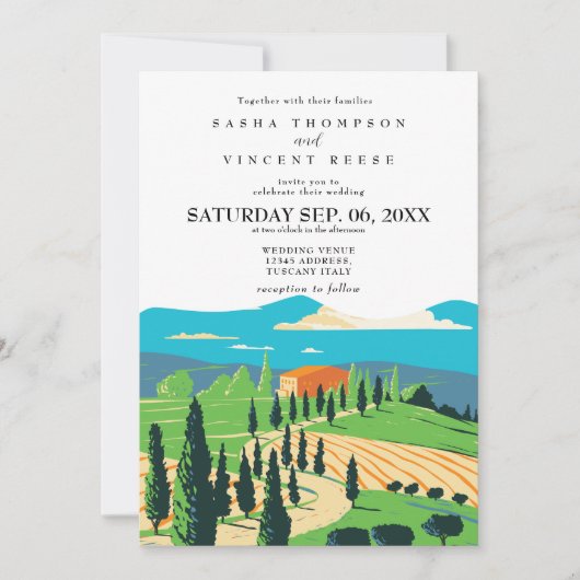 Tuscany Italy Wedding Invitation Retro (Devant)