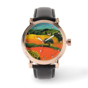 TUSCANY LANDSCAPE MET ZONLOWERS HORLOGE