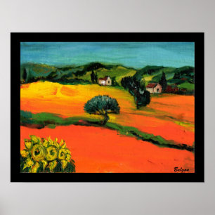 TUSCANY LANDSCAPE MET ZONLOWERS POSTER