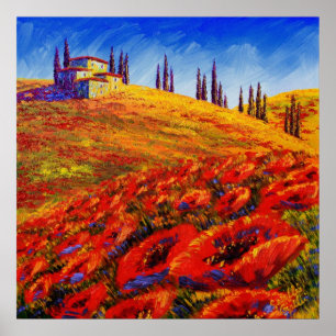 Tuscany Rolling Poppy Hills Poster