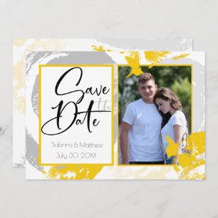Tuscany Yellow Grey Brush Strokes Save the Date Kaart