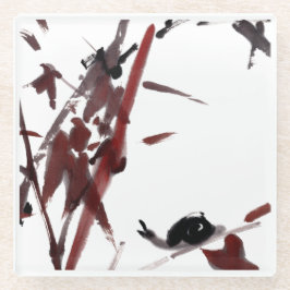 Tuschekunst mit Schnecke und Rotem Bambus Glazen Onderzetter