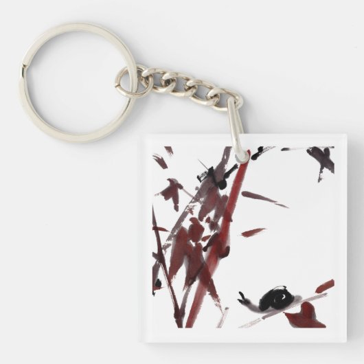 Tuschekunst mit Schnecke und Rotem Bambus Sleutelhanger (voorkant)