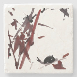 Tuschekunst mit Schnecke und Rotem Bambus Stenen Onderzetter