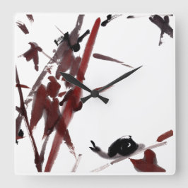 Tuschekunst mit Schnecke und Rotem Bambus Vierkante Klok