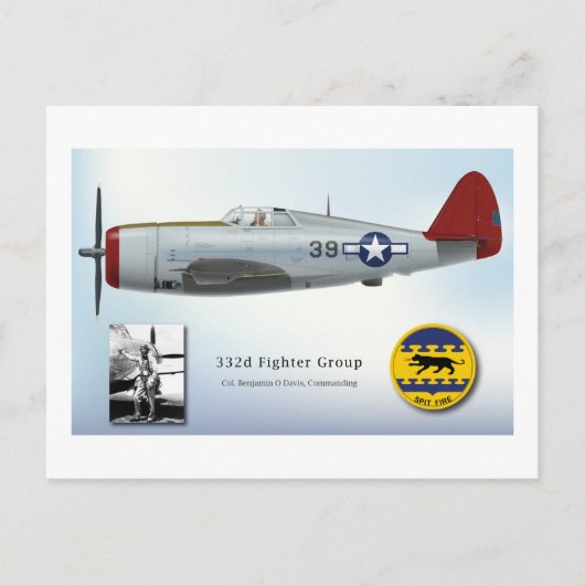 Tuskegee "Red Tail" P-47C Thunderbolt Briefkaart (Voorkant)