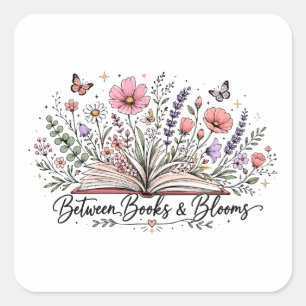 Tussen boeken en bloeiende boekenliefhebber lezer vierkante sticker
