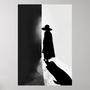Tussen licht en schaduw: een minimalistisch silhou poster