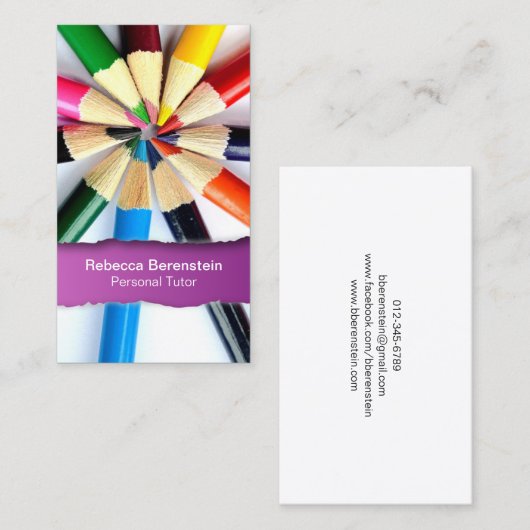 Tutor crayon couleur déchiré Carte de visite Fusch (Devant / Derrière)