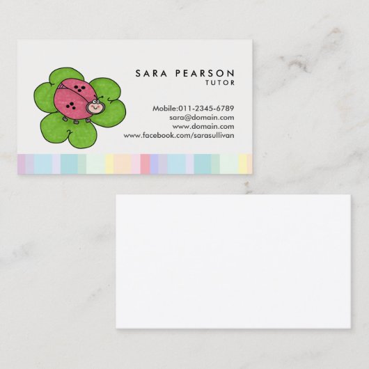 Tutor Cute Ladybug Carte de visite (Devant / Derrière)