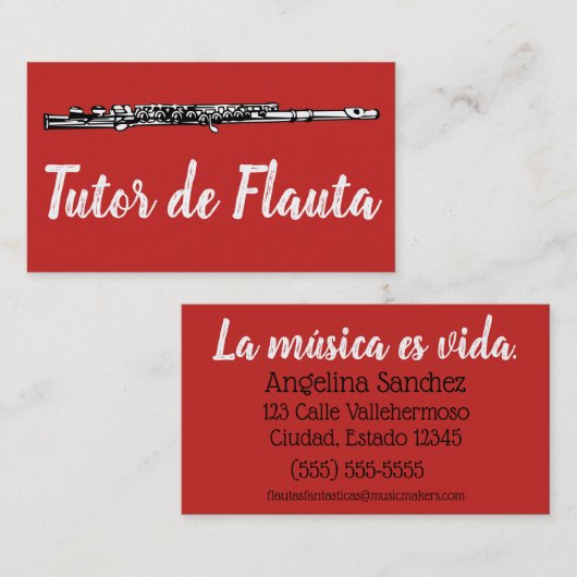 Tutor de Flauta Visitekaartje (Voorkant / Achterkant)