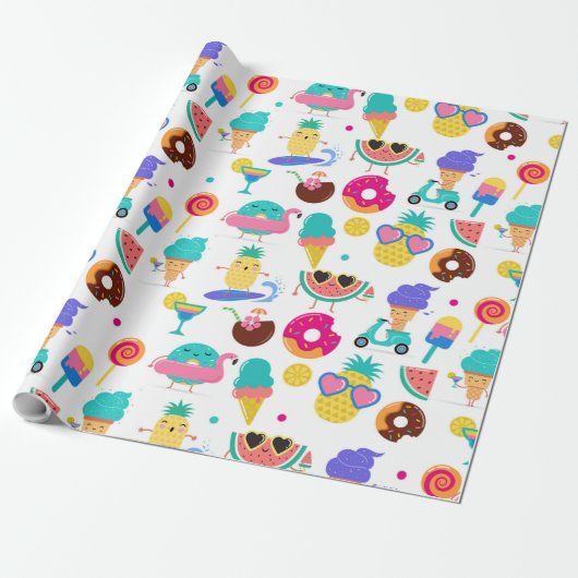 Tutti Fruitti Summer Fruit Ice Cream Treparty Cadeaupapier (Uitgerold)