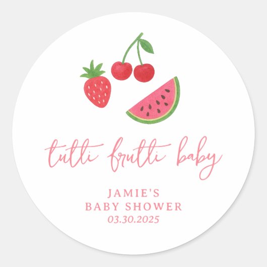 Tutti Frutti Baby Shower Ronde Sticker (Voorkant)