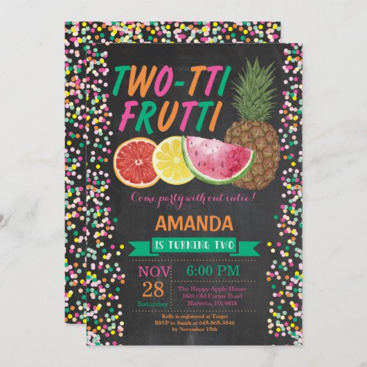 Tutti Frutti Invitation fête d'anniversaire 2e Ann (Devant / Derrière)