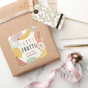 Tutti Frutti Kleurrijke Fruit 2e Verjaardag Vierkante Sticker