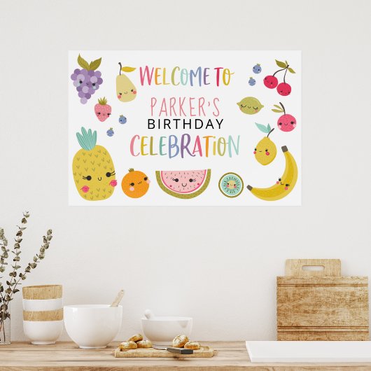 Tutti Frutti Rainbow Birthday Party Welcome Banner Poster (Keuken)