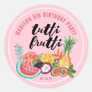 Tutti Frutti roze meisjesachtige fruit tekening Ronde Sticker