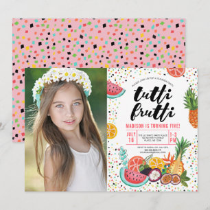 Tutti Frutti Verjaardagsfeestje Foto uitnodigi Kaart