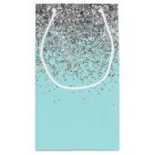 Tuttifrutti Aqua Blauwe Zilveren Glitter Monogram Klein Cadeauzakje (Achterkant)