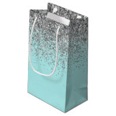 Tuttifrutti Aqua Blauwe Zilveren Glitter Monogram Klein Cadeauzakje (Achterkant Gekanteld)