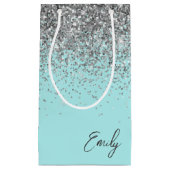Tuttifrutti Aqua Blauwe Zilveren Glitter Monogram Klein Cadeauzakje (Voorkant)