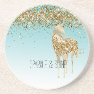 Tuttifrutti Aqua Gouden Confetti Glitter Eenhoorn Zandsteen Onderzetter