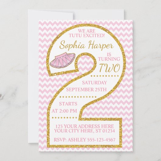 Tutu 2e verjaardag uitnodiging | Ballerina (Voorkant)