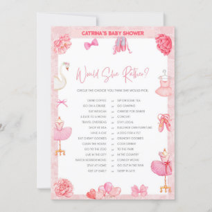 Tutu Ballerina Baby shower - bewerkbare naam, 5x7 Kaart