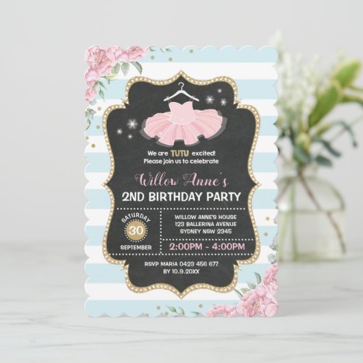 Tutu Ballerina Bleu rose or Invitation d'anniversa (Debout devant)