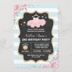 Tutu Ballerina Bleu rose or Invitation d'anniversa