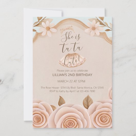 Tutu Ballet Dance Girls Second Birthday Invitation (Devant)