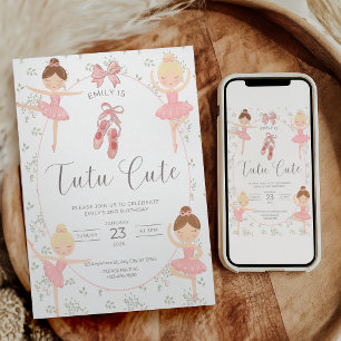 Tutu Cute 2de verjaardagsuitnodiging Roze Ballet Kaart